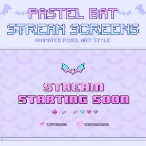 Pastel goth Stream Loading Screens, Spooky Cute Bat Starting Soon Screen for Twitch, Halloween, Kawaii, Pixel art, Cute Bats