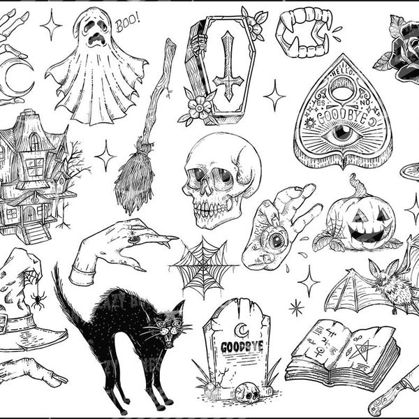 Spooky Tattoo clipart | Spooky Halloween clip art | tattoo clip art