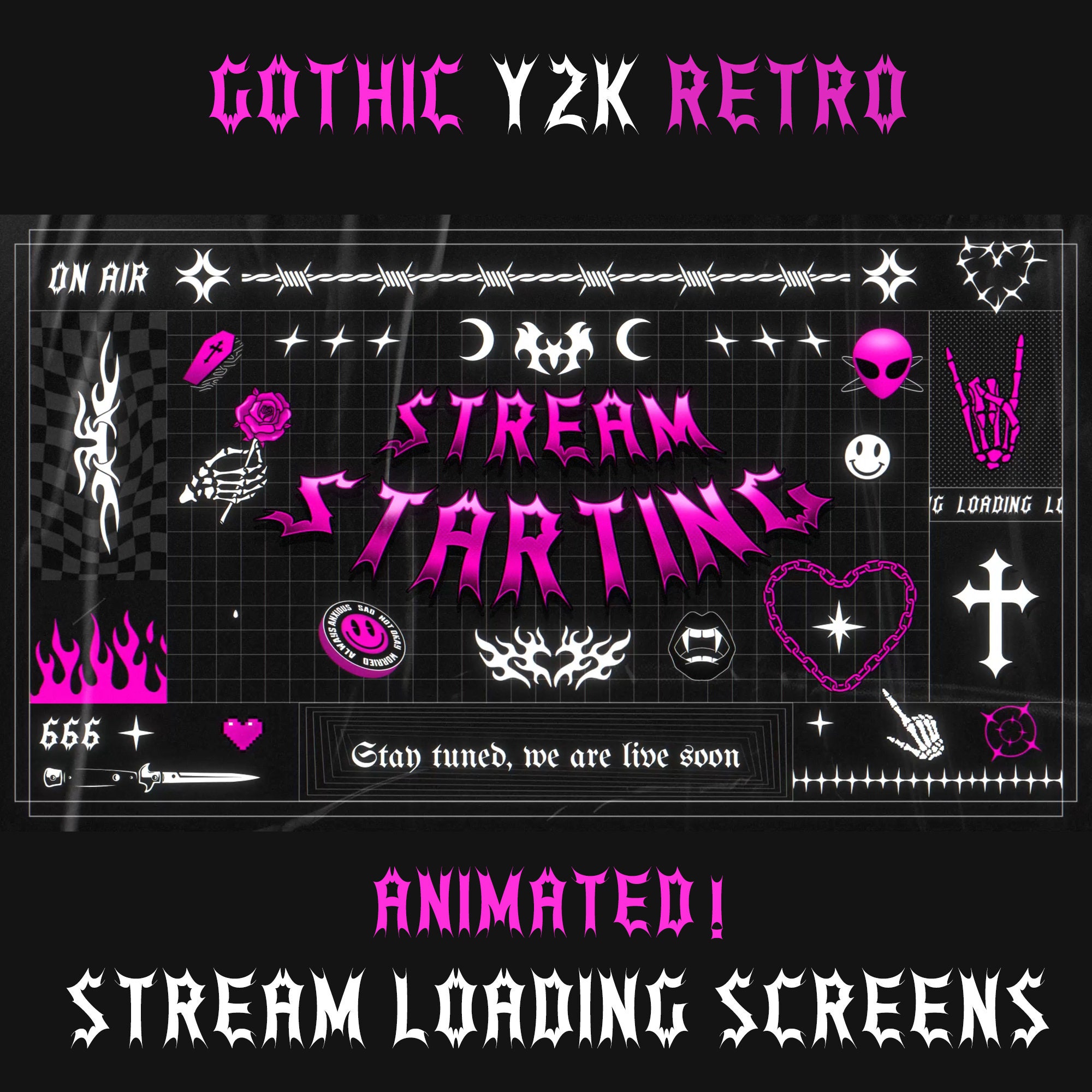 Goth Y2K Retro Twitch Loading Screens, Pink Gothic Stream Goth Y2K Retro Twitch Loading Screens, Pink Gothic Stream