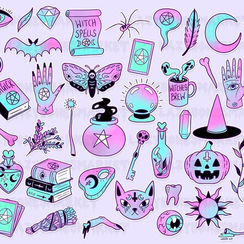 Witchy Illustration Pack Witch Clipart Pastel Goth Witch - Etsy