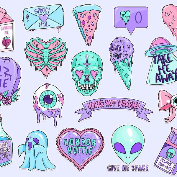 18 Pastel Goth Elements | Pastel Goth Clipart Pack