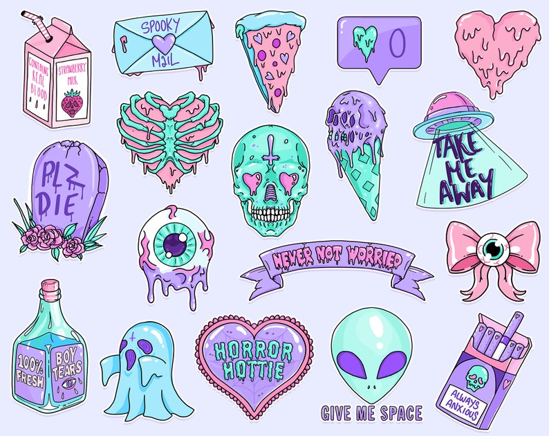 18 Pastel Goth Elements | Pastel Goth Clipart Pack 