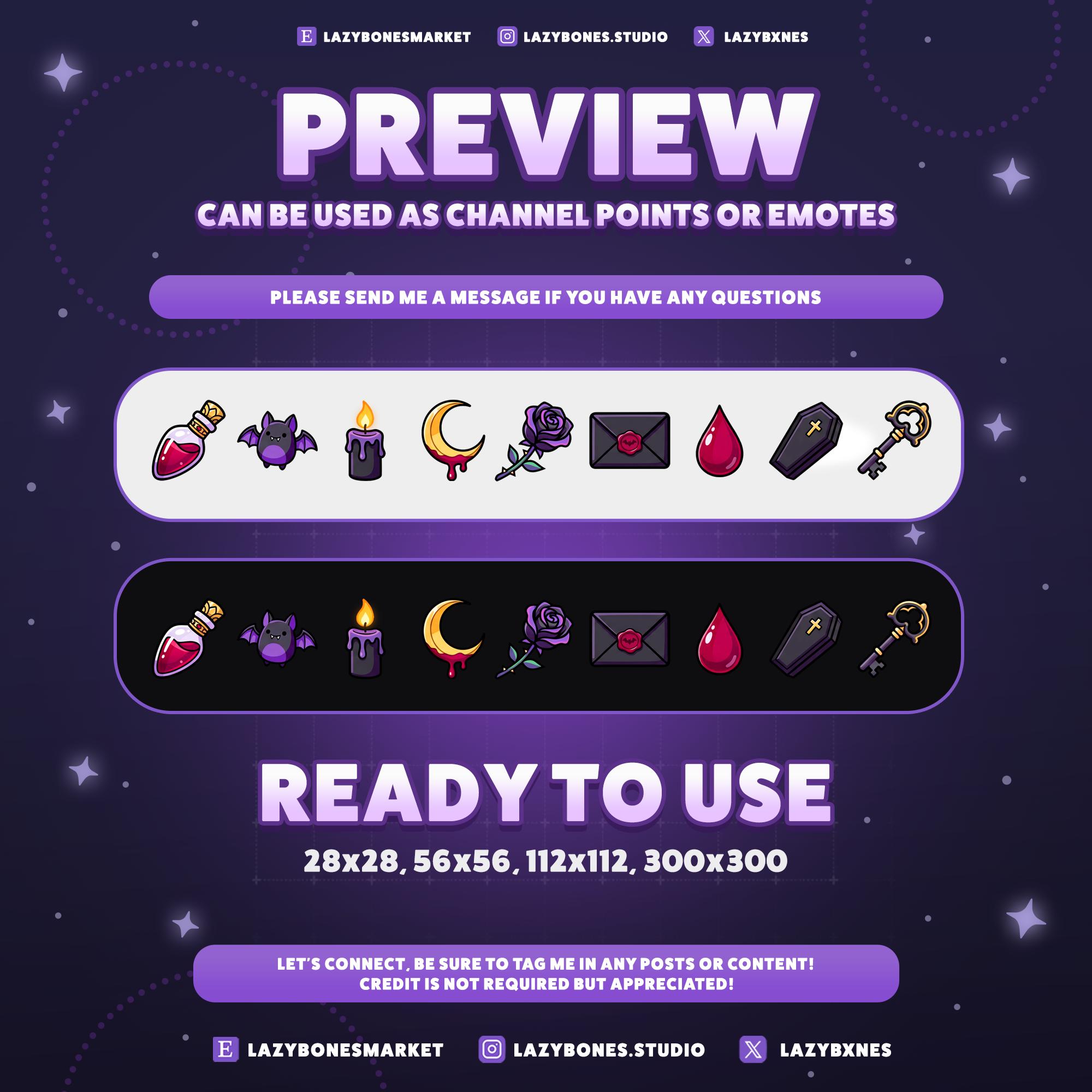 Gothic Vampire Twitch Channel Points Pack | 9 Horror Emotes | Channel ...