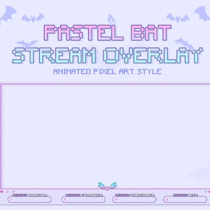 Pastel Goth Stream Overlay, Animated Cute Bat Twitch Overlay, Pixel art twitch overlay, Kawaii pastel goth, Frame Overlay