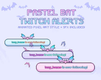 Pastel Goth Bat Twitch Alerts | Animated Cute Twitch Alerts | Pixel art twitch alerts | Kawaii pastel goth
