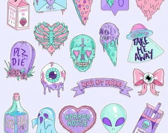 Pastel Goth Clipart - Digital Planner Stickers - Set of 18 Printables (PNG)