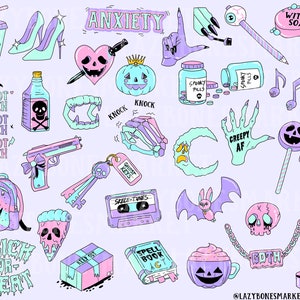 Pastel goth clipart | cute halloween clipart | Printable stickers | Digital planner | PNG | Creepy | Spooky