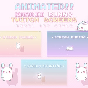 Animated Kawaii Bunny Twitch screens | Animated Twitch stream screens | Twitch loading screen | Cute twitch screens | Stream starting soon