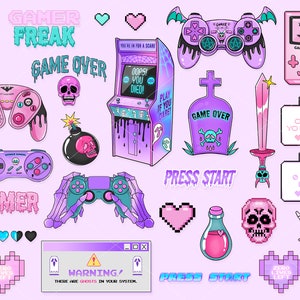 29 Pastel Goth Gamer Elements | Pastel Goth Twitch Assets | Pastel Goth Clipart Pack | Spooky Twitch Clip Art | Pastel goth planner digitals