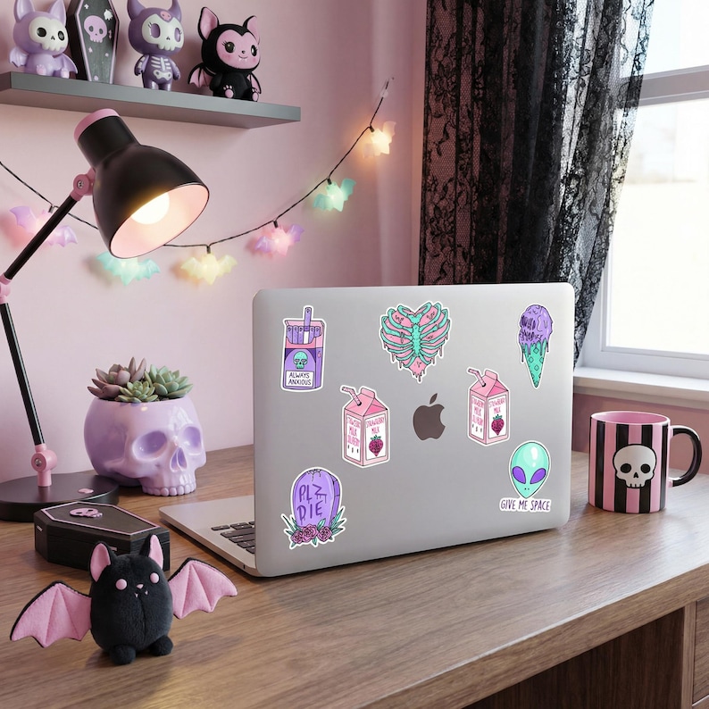 Pastel Goth Clipart, Digitale Creepy Cute PNG, Kawaii Anime, Gothic Horror Bundel, Pastel Spooky Clip Art afbeelding 6