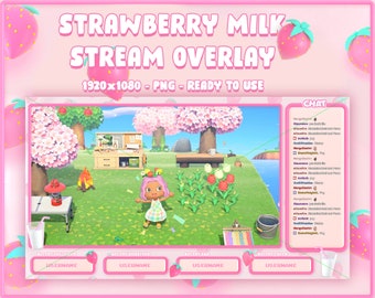 Sobreposição de leite de morango kawaii para Twitch | Sobreposição de coelhinho para transmissão (PNG)