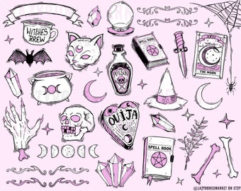 Pastel Goth Witch Clipart | Witchy Illustration Pack (PNG)