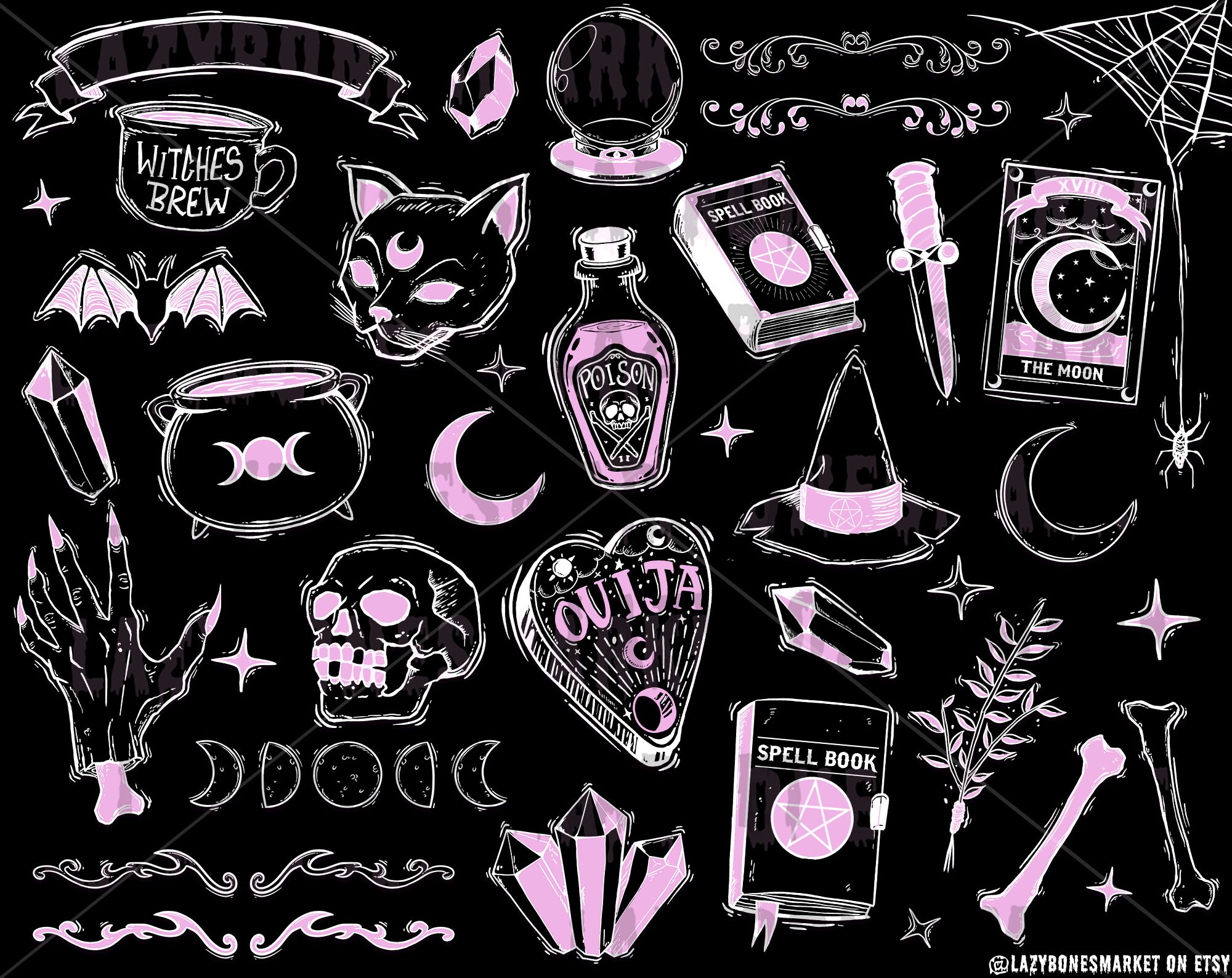 Witchy Illustration Pack Witch Clipart Pastel Goth Witch Etsy