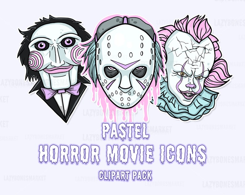 Horror movie icons printable clipart pack | Fan art | Penny wise clip art | Jason clipart | Jigsaw clipart | Horror printables 