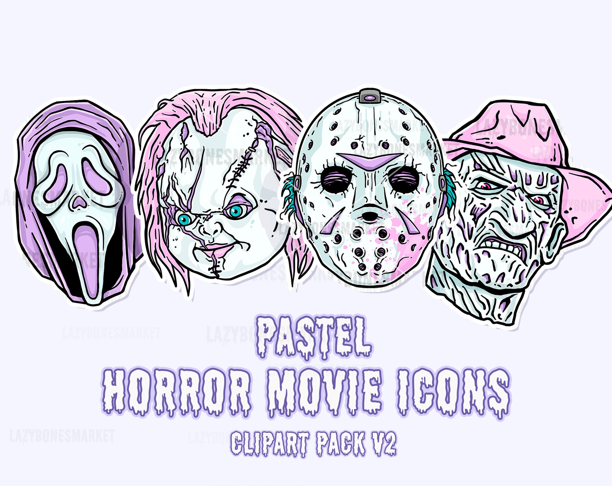 Horror Movie Icons Printable Clipart Pack Fan Art Freddy Etsy