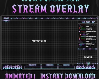 Animated Holographic Stream Overlay - Y2K Vaporwave Gothic Twitch Overlay - Gothic twitch overlay - Holographic stream overlay - twitch OBS