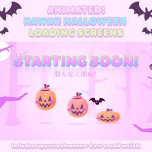 Animated Kawaii Halloween Twitch screens | Animated Twitch stream screens | Twitch loading screen | Cute Halloween stream decoration