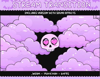 Spooky cute cloud Stream transition - cute skull stinger for twitch, transition for twitch and OBS
