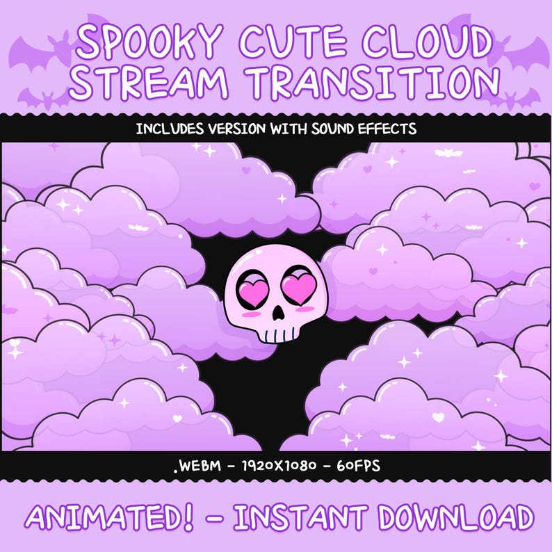 Spooky Cute Cloud Stream Transition - Cute Skull Stinger for Twitch ...