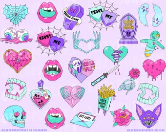 Pastel Goth Valentines Clipart - Spooky Creepy Anti Valentines PNG Pack (Commercial Use)