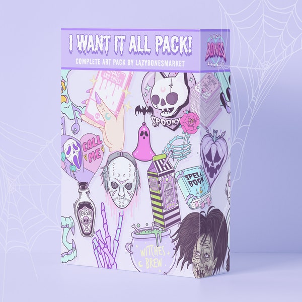 I want it all! Complete digital art pack | pastel goth sticker pack | Spooky cute art pack