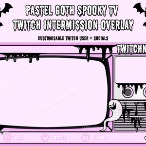 Sobreposição de TV assustadora e gótica pastel para Twitch | Sobreposição de intervalo para Twitch | Sobreposição de Halloween para Twitch | Sobreposição em tons pastel
