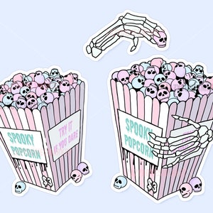 Spooky Cute Popcorn Pastel Printable Sticker | Pastel goth halloween clipart | Digital Diecut | Pastel goth digital Planner sticker