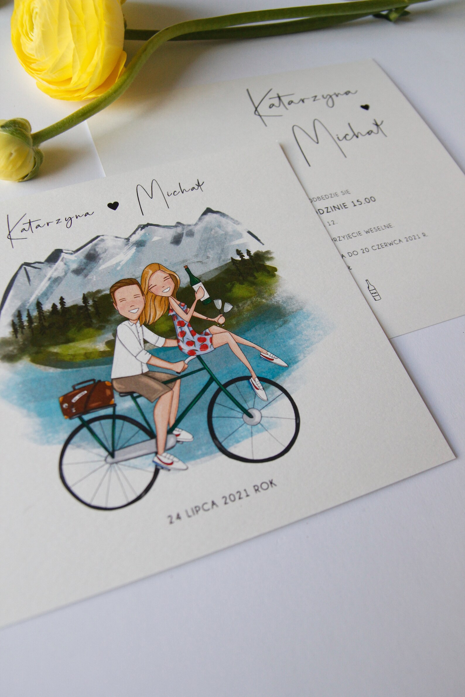 Couple on a BIKE Wedding Invitations With a Custom Portrait Etsy