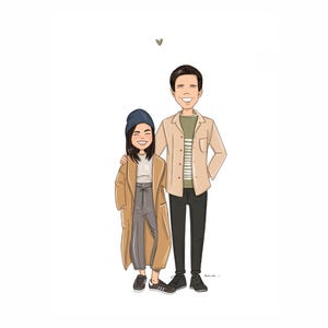Regalo de San Valentín, ilustración de retrato de pareja. Regalo de aniversario, regalo de San Valentín. Dibujo caprichoso y personalizado, SOLO DIGITAL