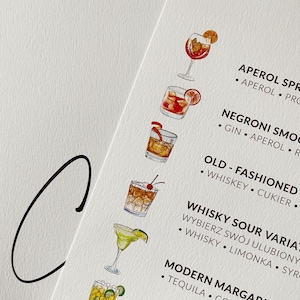 Carte des cocktails avec boissons illustrées, Boissons signature du bar personnalisées, Enseigne cocktail signature, Sur commande, Imprimable
