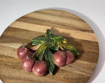 Chalkware Cherries 4.5” x 4.5” Wall Hanging (J)