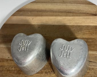Jiffy Jell Set of 2 Aluminum Heart Shaped Jello Mold 2” x2” (M)
