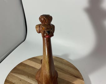 8” Faux Wood Long Necked Poidle Orange Rhinestone Eyes (J)