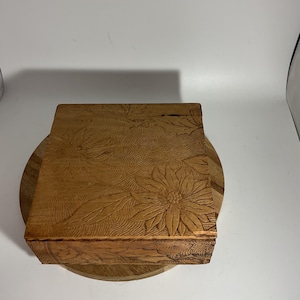 Pyrography Box 6.5” Square Poinsettias Wooden Handmade