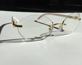 Vintage Rimless Glasses Retro Buffs Oval Hip Hop Pop Smoke Wood Cartier Rapper Gold Frame Mens Frameless