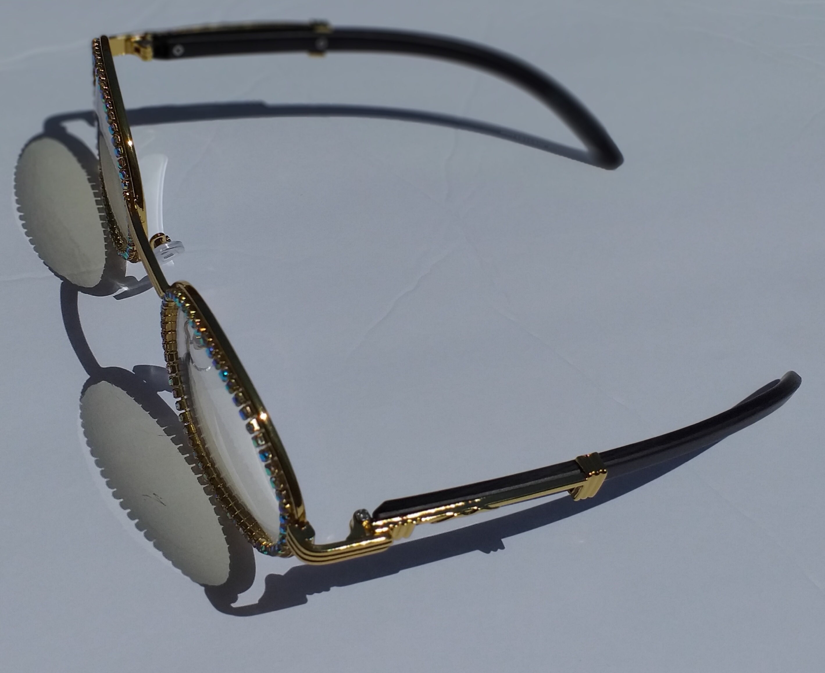 BLING DIAMOND RHINESTONE Gold Glasses Vintage Buffs Round Iced Eyeglass