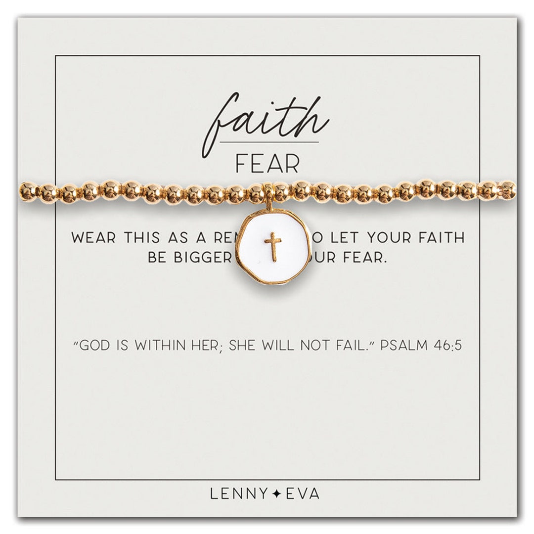 Faith Over Fear Braceletwhite Cross Charm Christian Jewelry Etsy