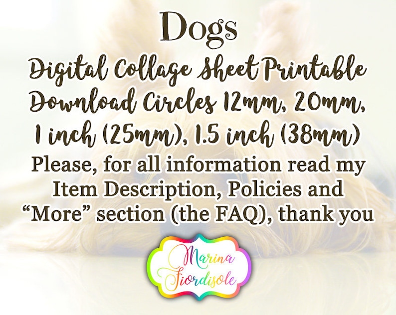 Dogs digital collage sheet circle 1 inch Printable images for jewelry cabochon template 1.5 inch 12mm 20mm