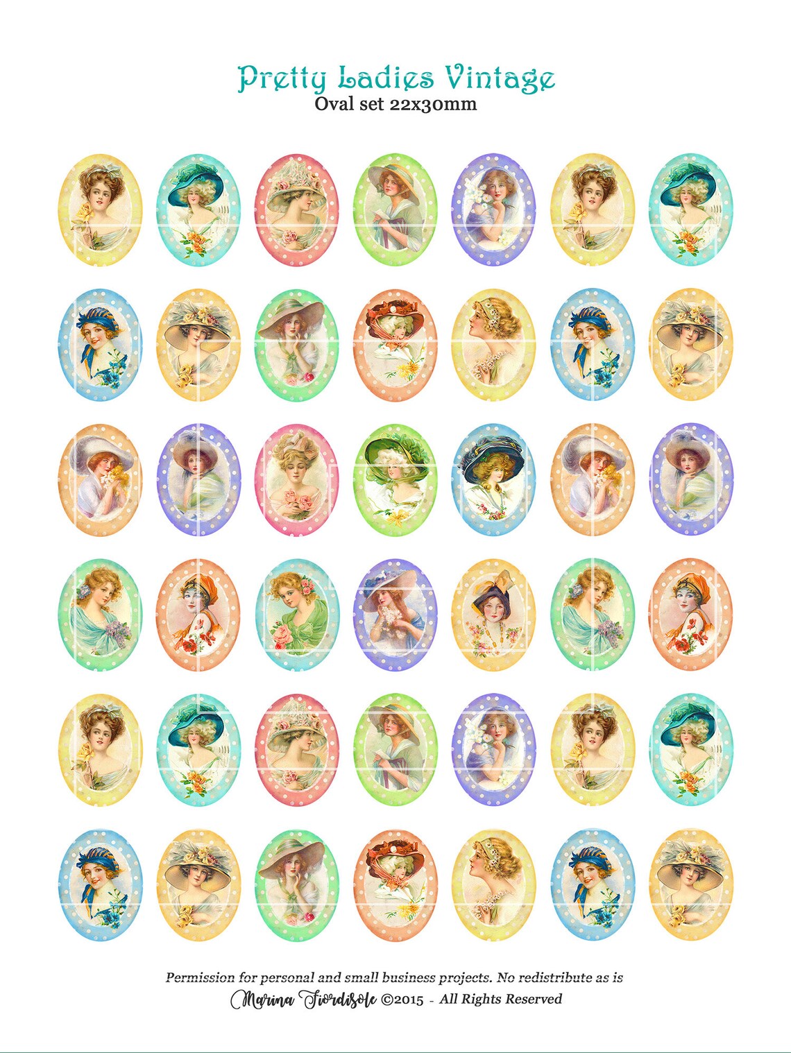 Instant Download Cabochon Template Vintage Ladies Digital - Etsy