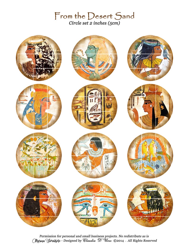 Immagini di arte egiziana per il download Cerchi da 2 pollici Foglio di collage digitale da 2,5 pollici, stampabile dell'Antico Egitto image 4