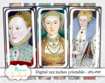 Immagini per gioielli La regina Elisabetta I e il foglio di collage digitale Tudor 1x2 pollici domino stampabile
