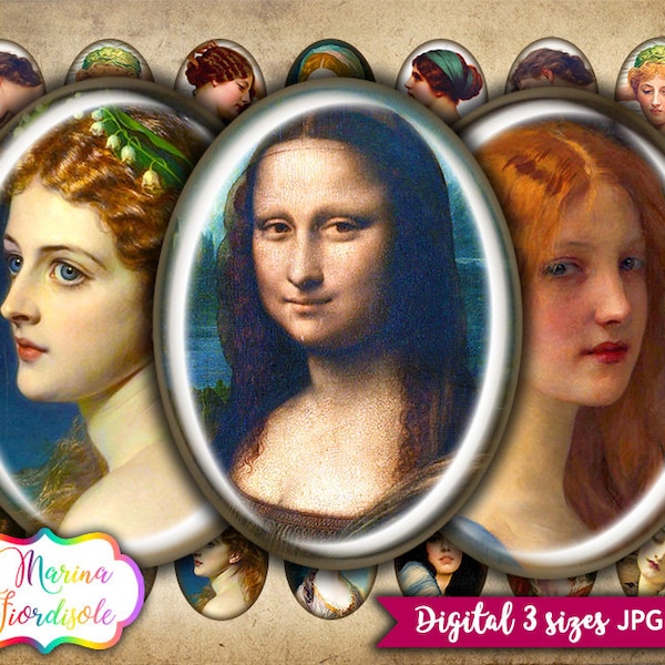 Classic Beauty digital collage sheet 40x30mm oval, 30x22mm, 25x18mm printable images, instant download