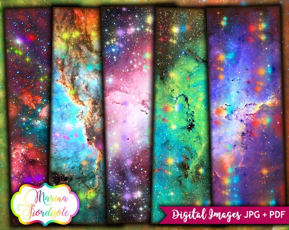 space nebula printable bookmarks digital collage sheet etsy