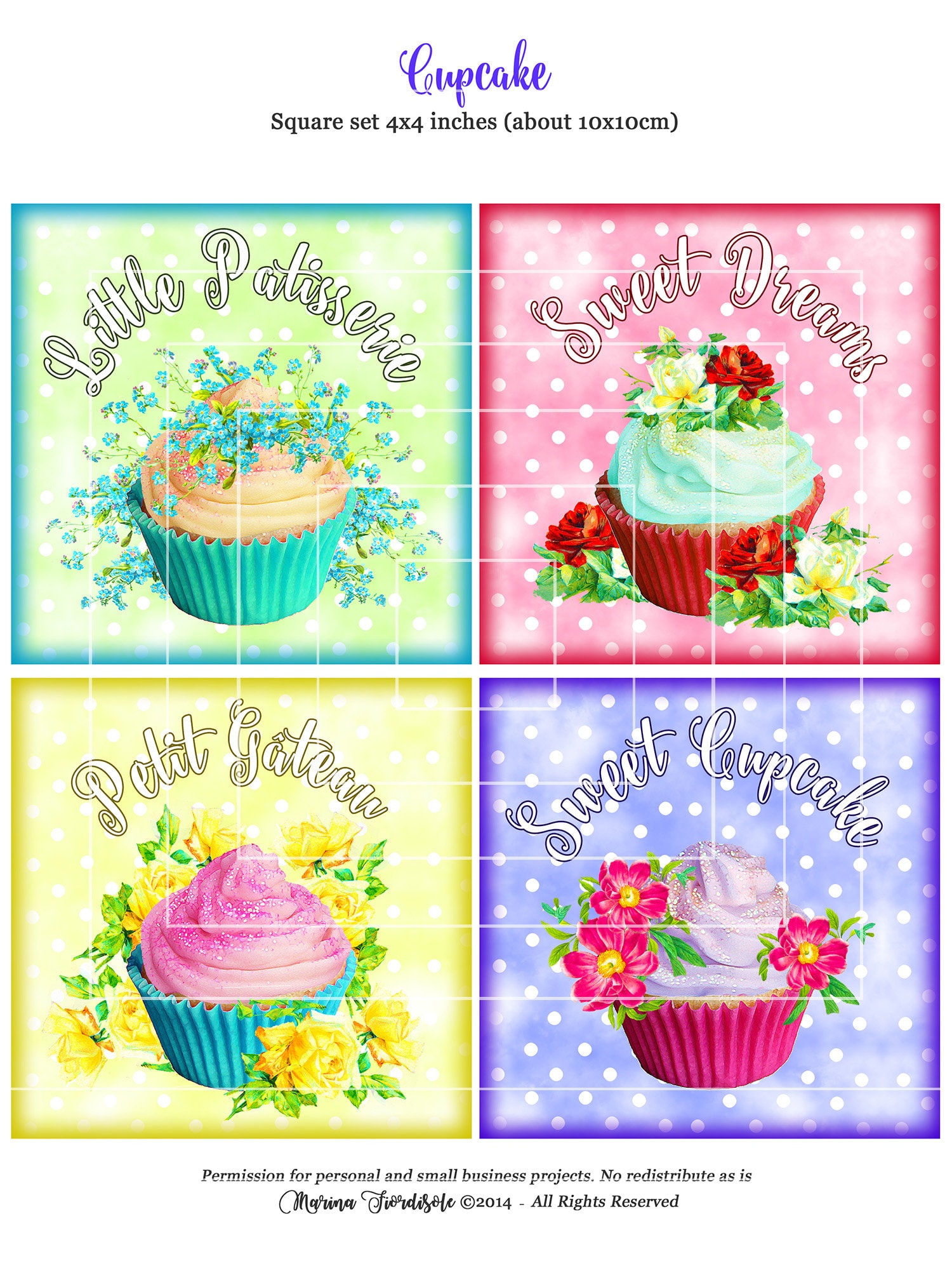 Cupcake Printable Coasters 4x4 Digital Collage Sheet Square Etsy