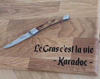 Planche à découper Bois XXL chêne hêtre personnalisée Le Gras c'est la vie - Karadoc