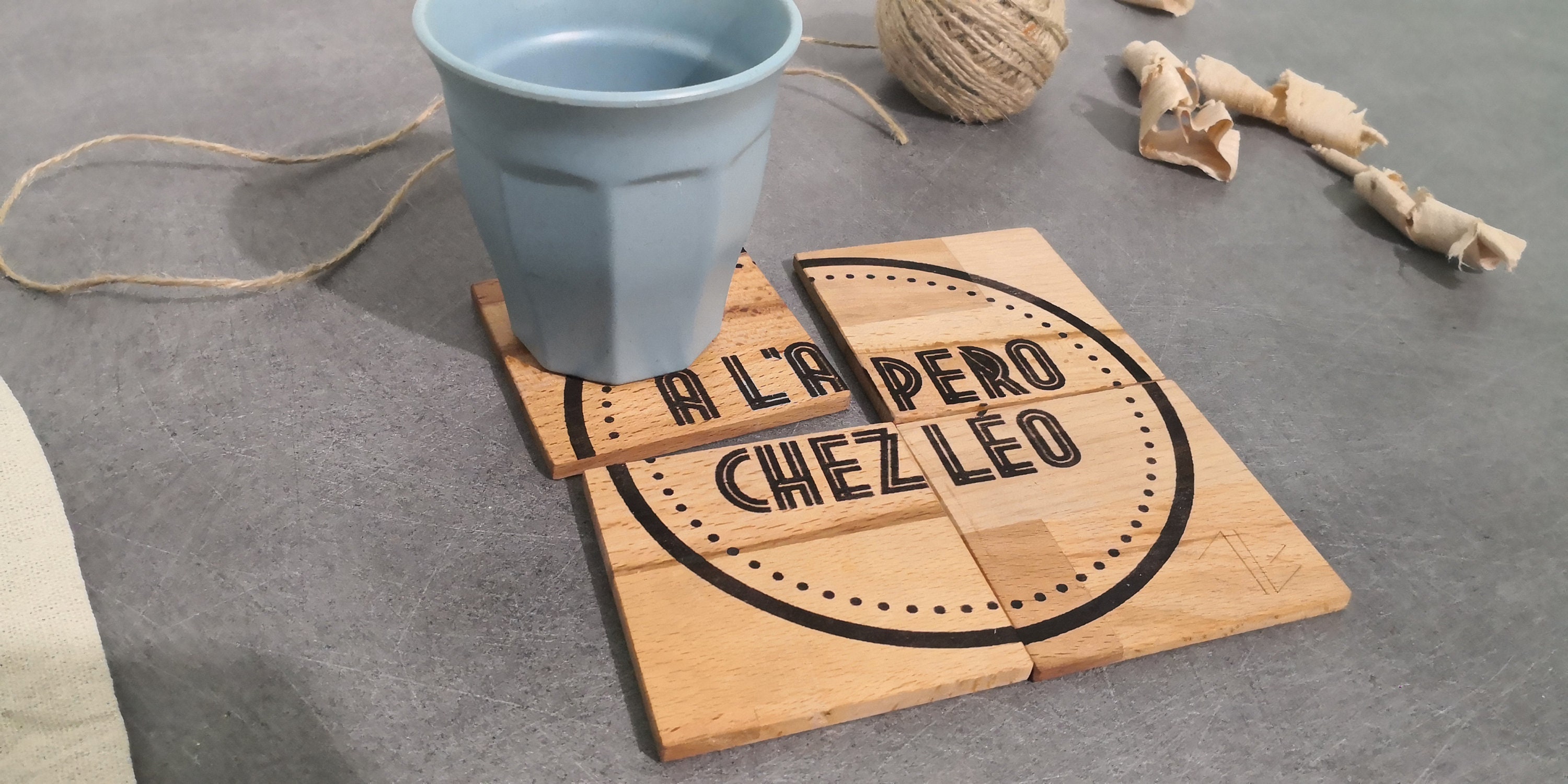 Lot de 4 Sous Bock Bois Massif Gravure Personnalisée