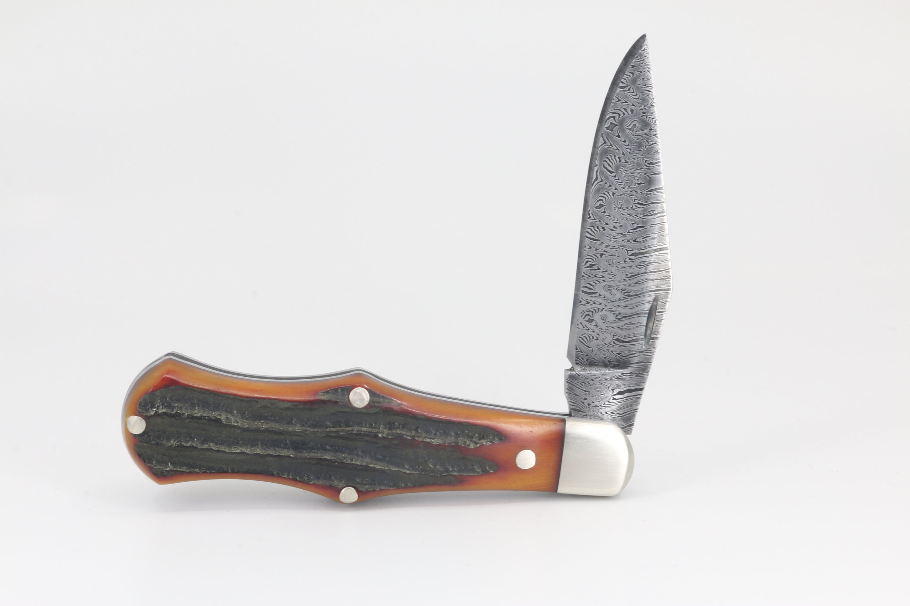 Pattern welded slipjoint pocket knife with bone scales. Etsy