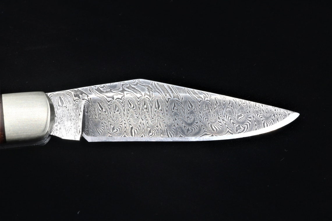 Pattern welded slipjoint pocket knife with bone scales. Etsy