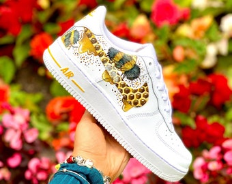 Custom Nike Air Force 1 in Yellow With Honey Bee and Comb 