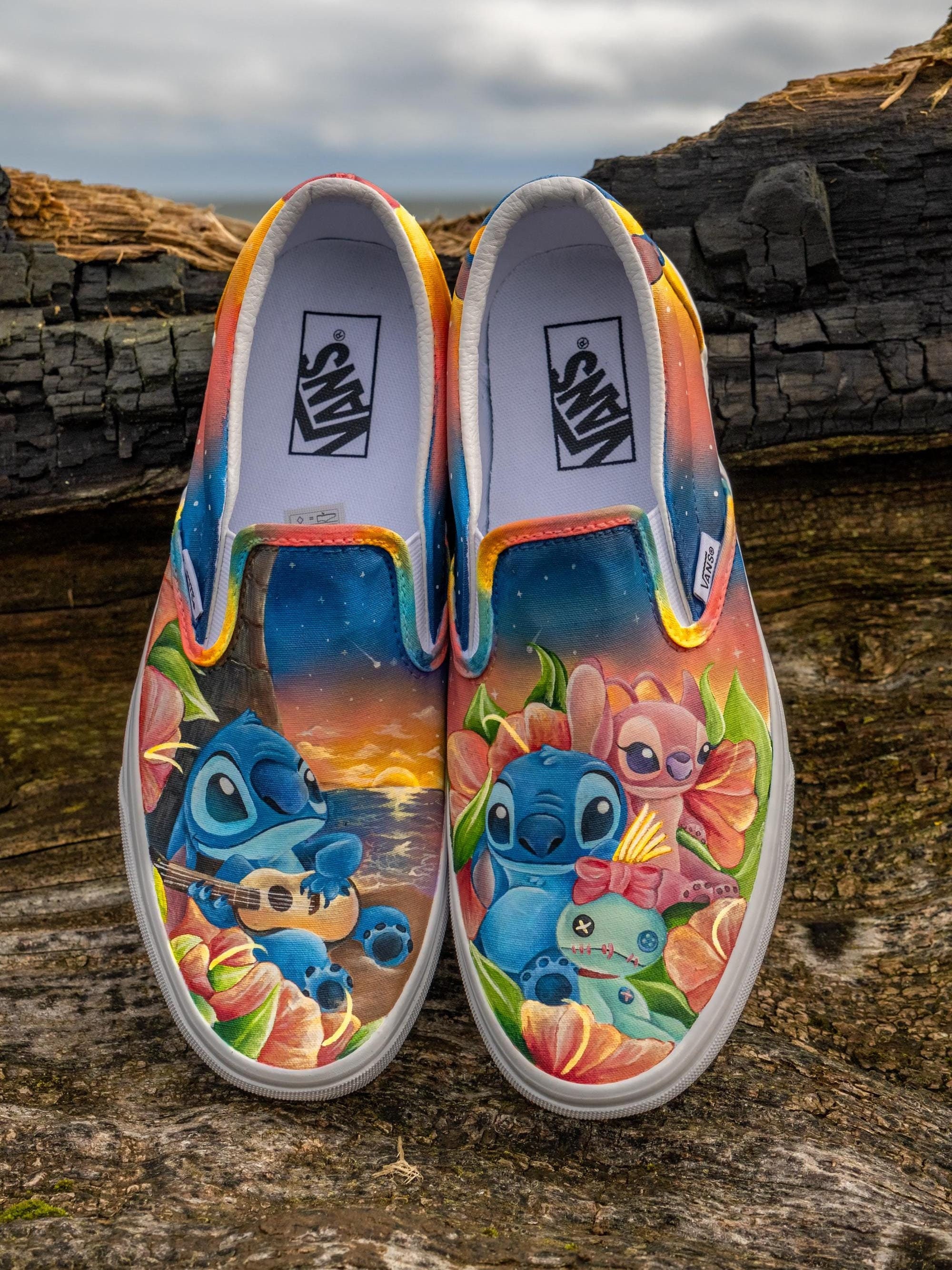 Hand Painted Custom Vans Sneakers Stitch Lilo Angel Slip On Disney Shoes